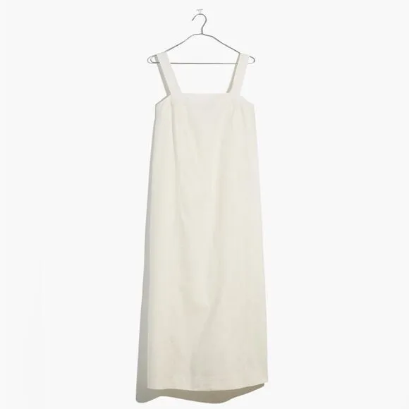 Madewell Linen Cotton Ivory Princess Seamed Equate Neck Maxi Apron Dress M NWOT