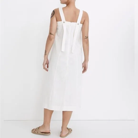 Madewell Linen Cotton Ivory Princess Seamed Equate Neck Maxi Apron Dress M NWOT