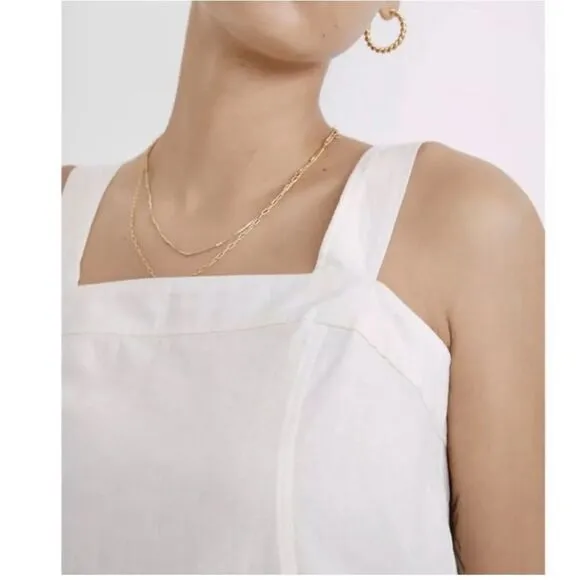 Madewell Linen Cotton Ivory Princess Seamed Equate Neck Maxi Apron Dress M NWOT
