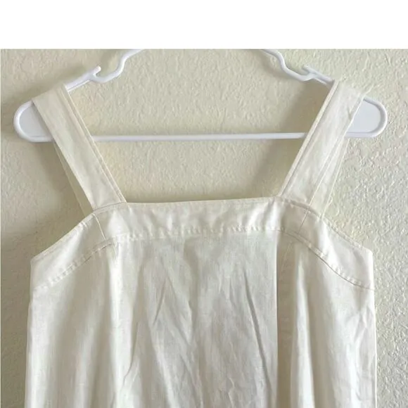 Madewell Linen Cotton Ivory Princess Seamed Equate Neck Maxi Apron Dress M NWOT