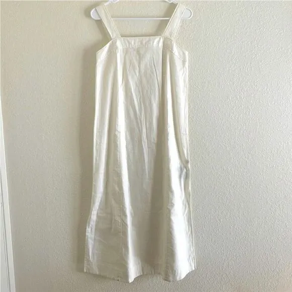 Madewell Linen Cotton Ivory Princess Seamed Equate Neck Maxi Apron Dress M NWOT