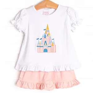 Magical Castle Applique Ruffle Short Set, Pink