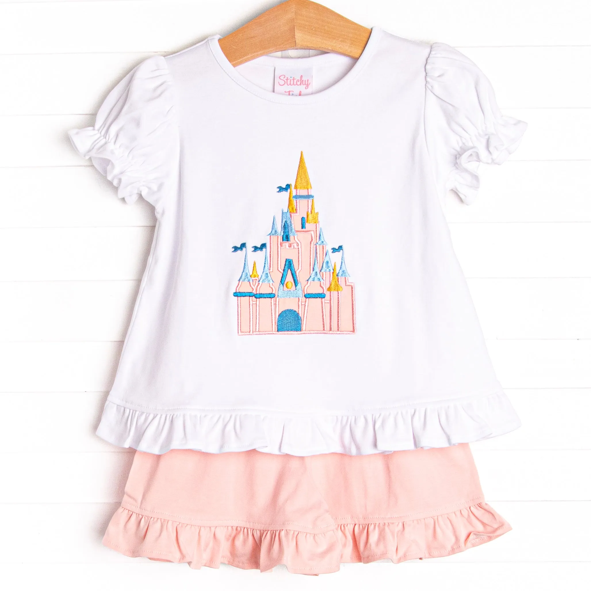 Magical Castle Applique Ruffle Short Set, Pink