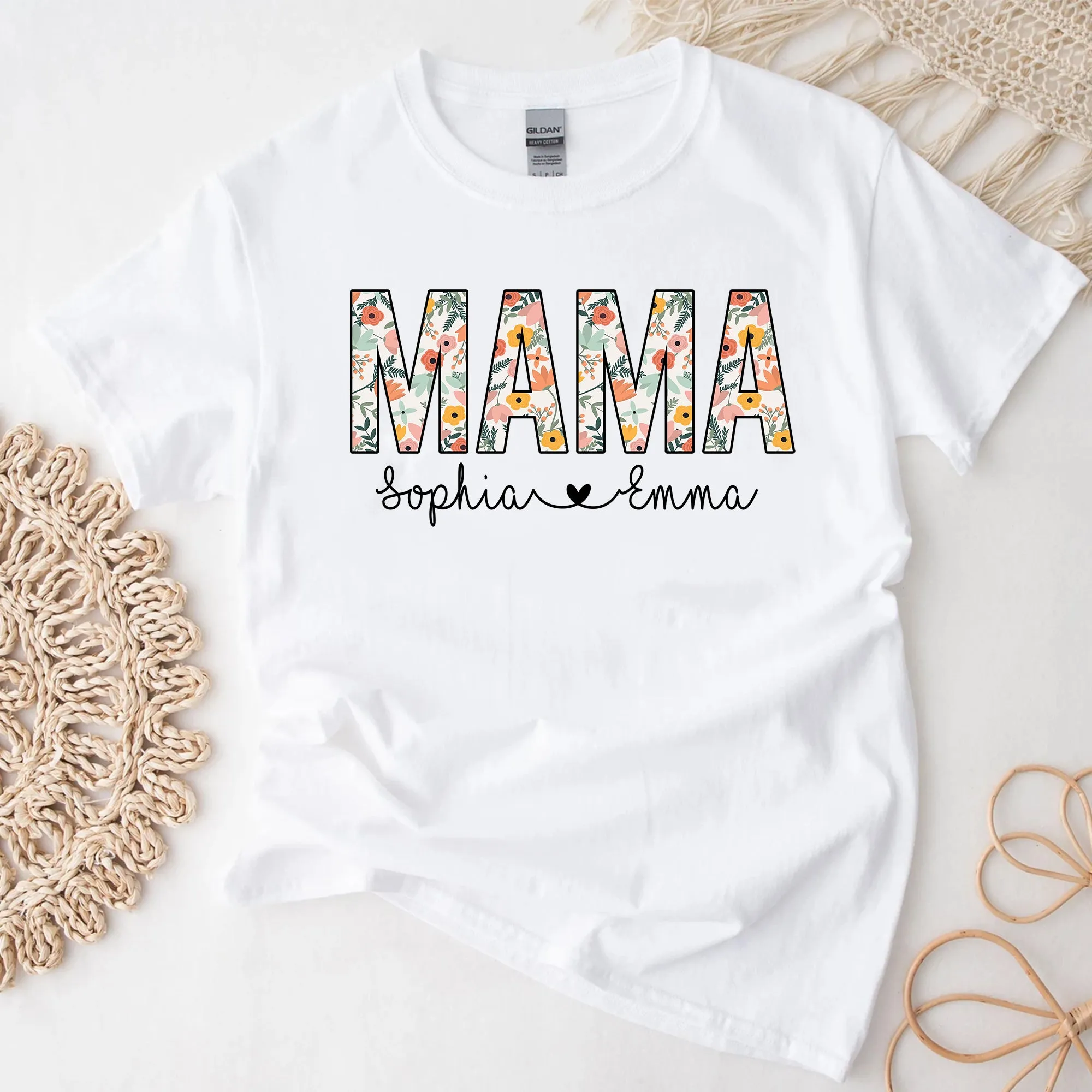 Mama Floral Shirt, Personalized Mom Shirt With Kids Names, Gift For Mom, Mother's Day Shirt, Custom Kid's Names Mom Shirt, Retro Mama Shirt