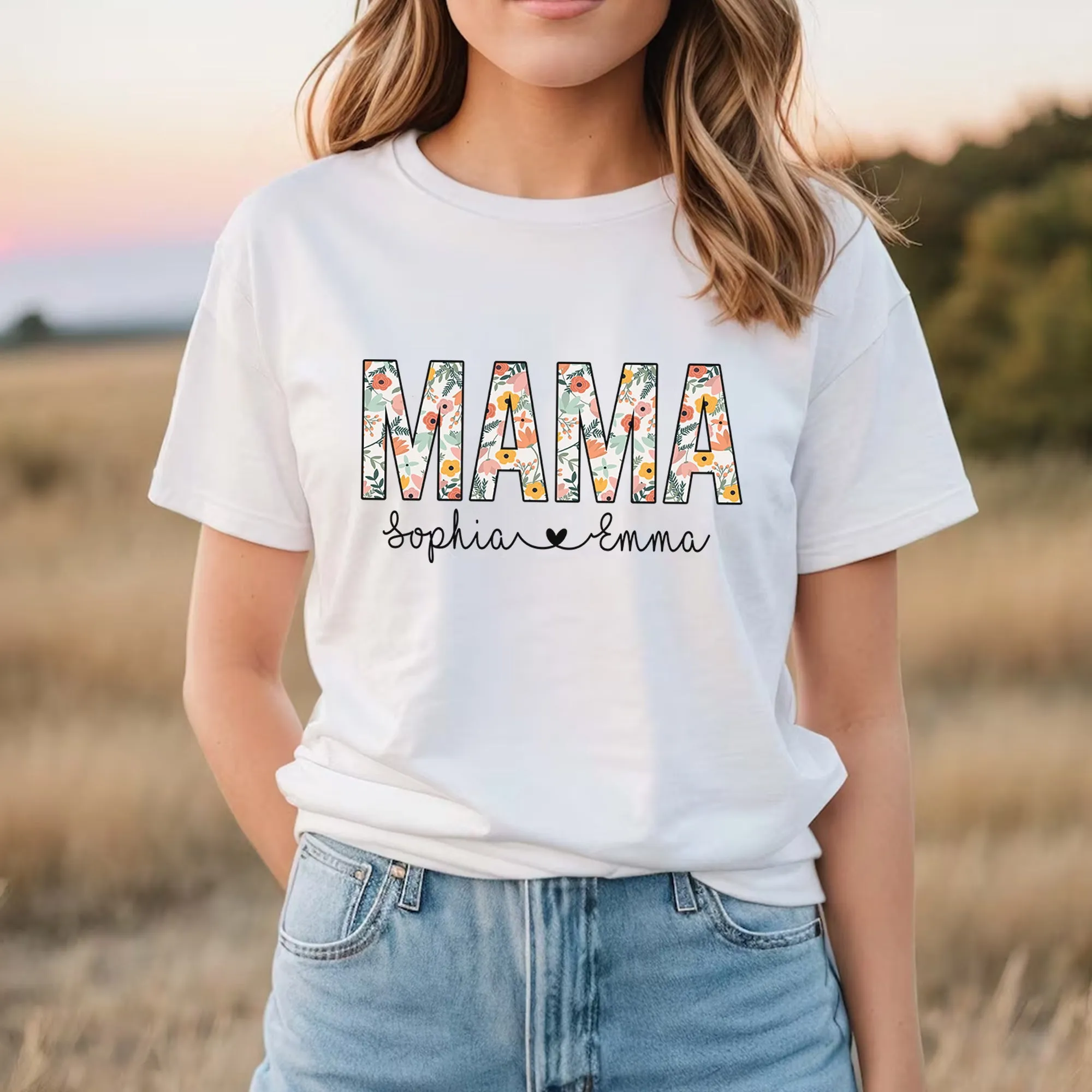 Mama Floral Shirt, Personalized Mom Shirt With Kids Names, Gift For Mom, Mother's Day Shirt, Custom Kid's Names Mom Shirt, Retro Mama Shirt