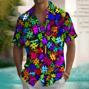 Men's Bright Building Block Print Short-sleeved Shirt