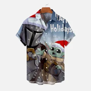 Men's Christmas Cartoon Funny Print Short Sleeve Shirt