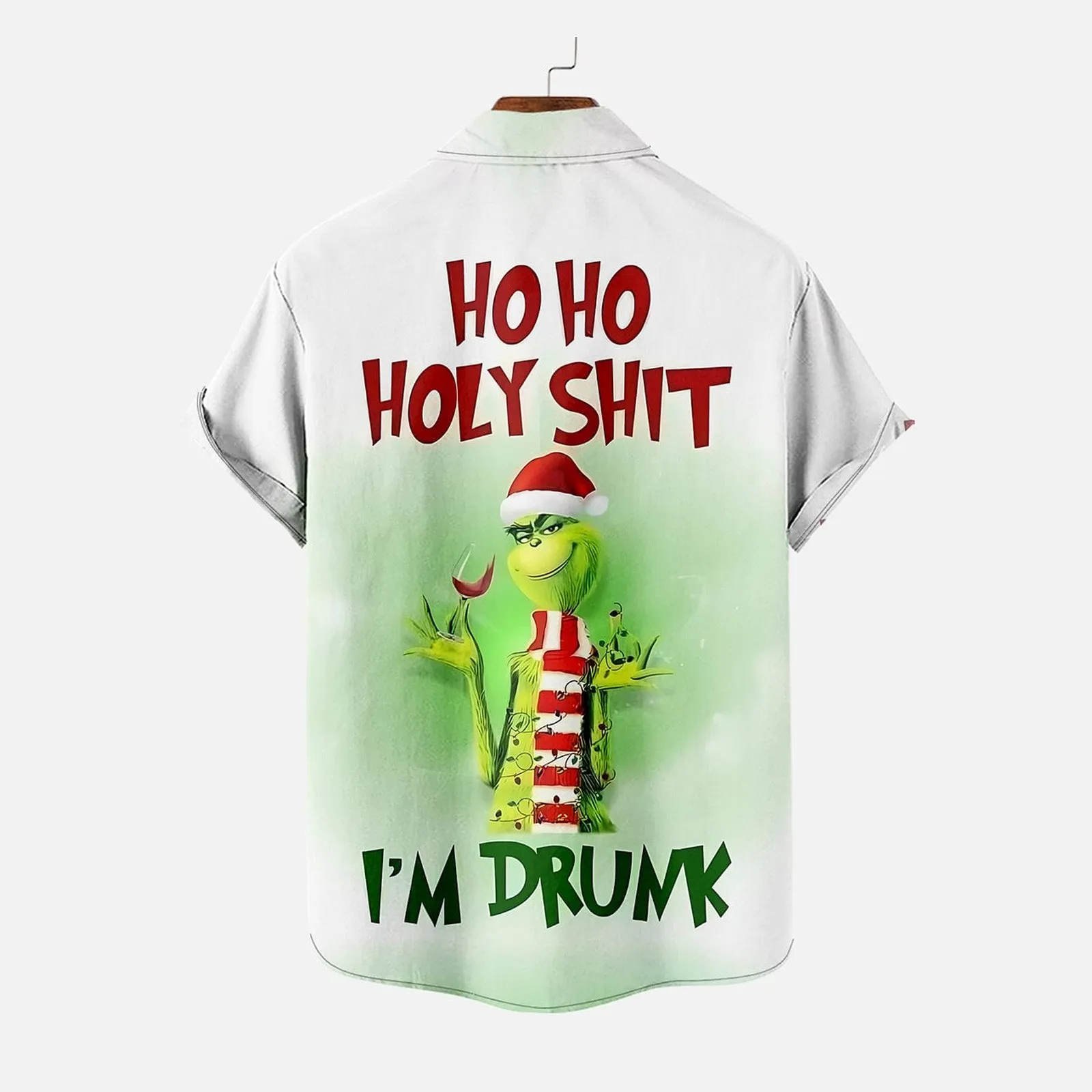 Men's Classic Christmas Cartoon Green Monster Short Sleeve Shirt