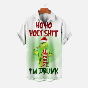 Men's Classic Christmas Cartoon Green Monster Short Sleeve Shirt
