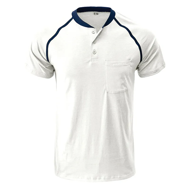 Men's Color Block Short Sleeve Henley T-Shirt