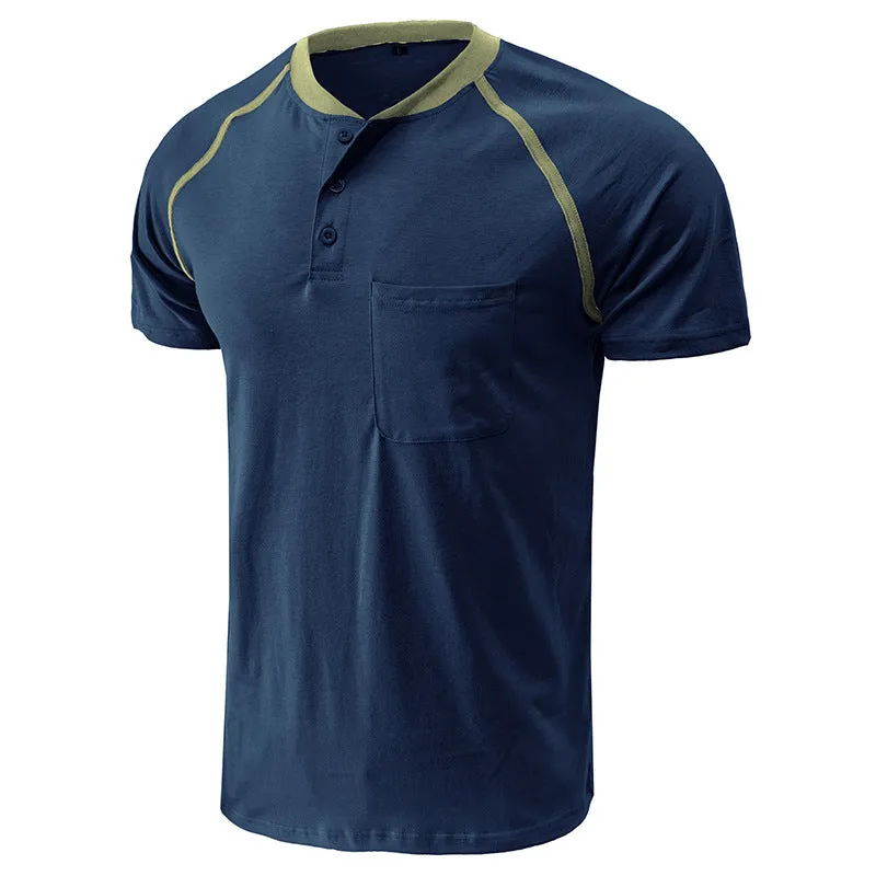 Men's Color Block Short Sleeve Henley T-Shirt
