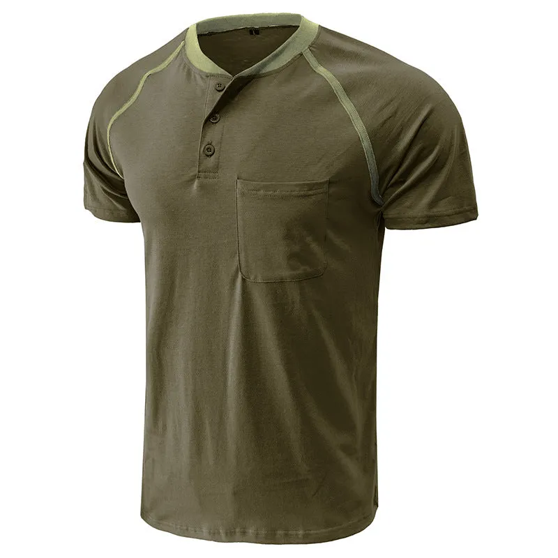 Men's Color Block Short Sleeve Henley T-Shirt