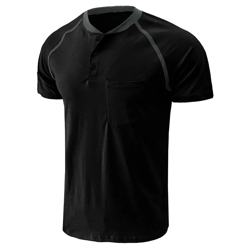 Men's Color Block Short Sleeve Henley T-Shirt