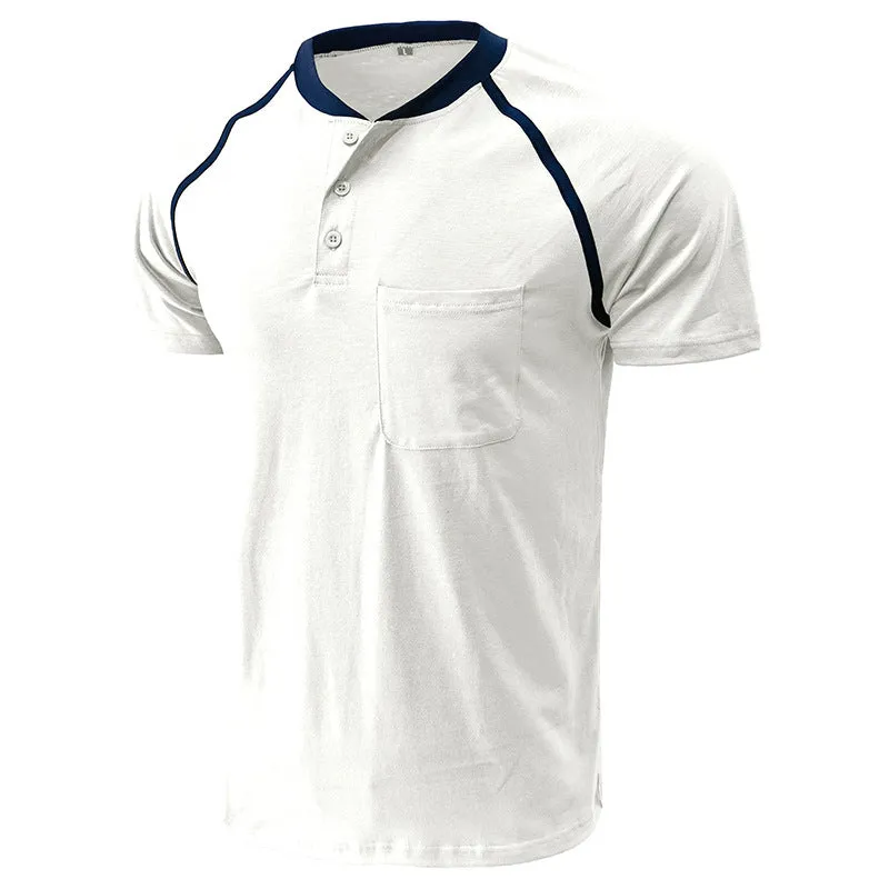 Men's Color Block Short Sleeve Henley T-Shirt
