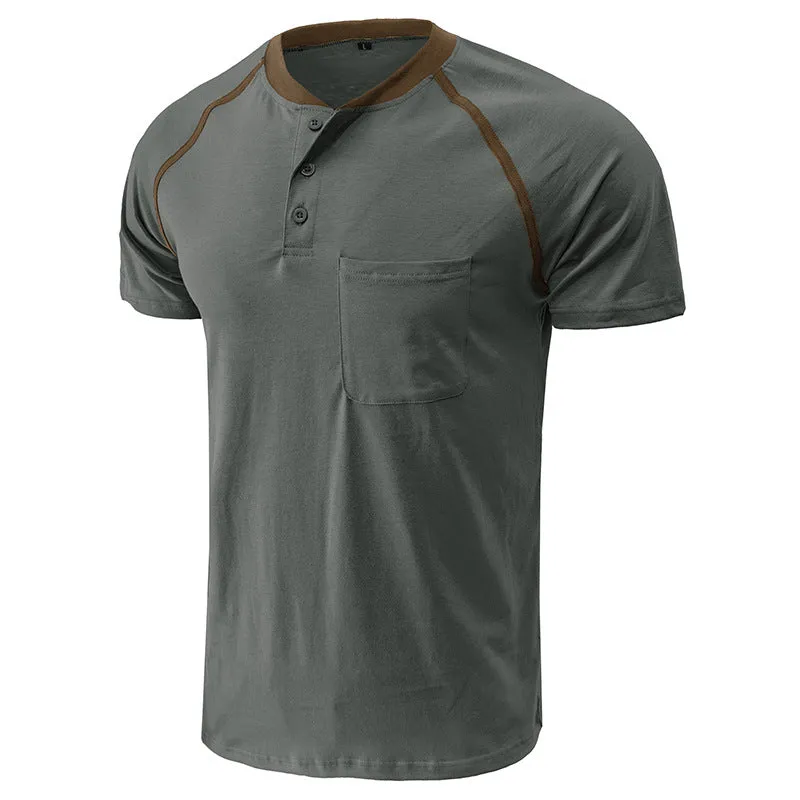 Men's Color Block Short Sleeve Henley T-Shirt