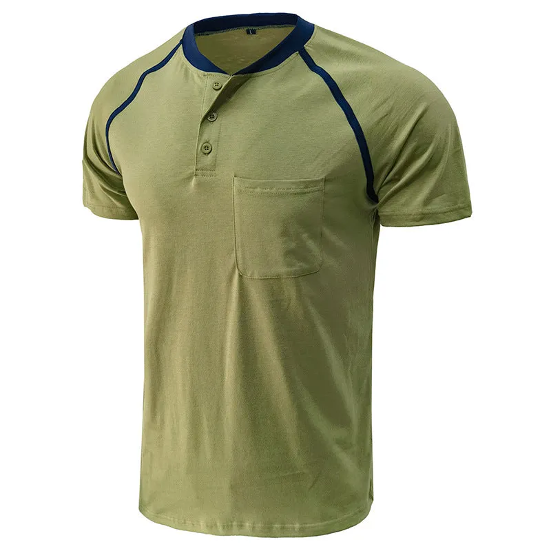 Men's Color Block Short Sleeve Henley T-Shirt