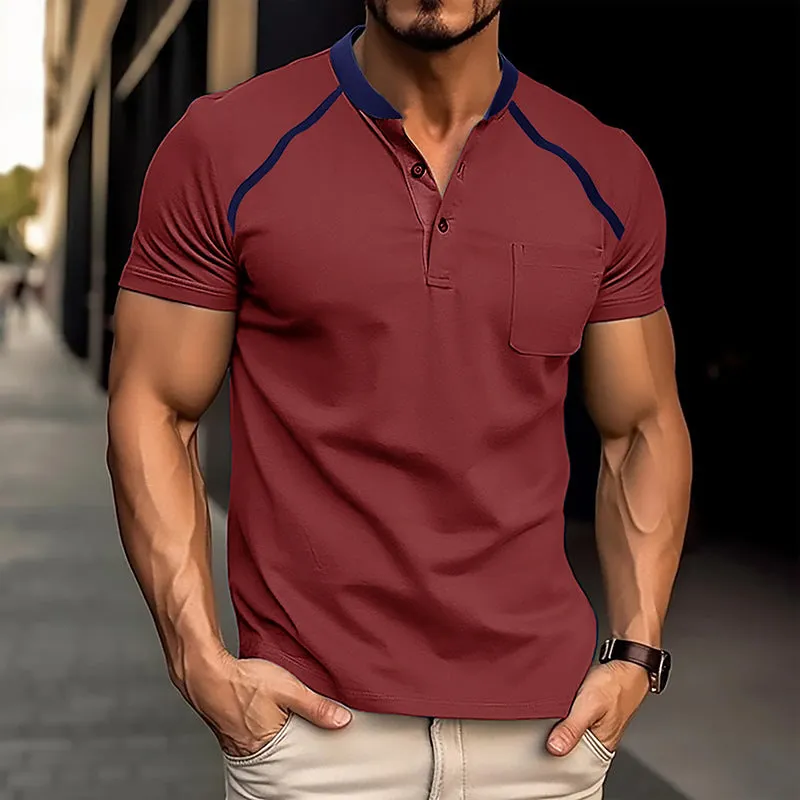 Men's Color Block Short Sleeve Henley T-Shirt