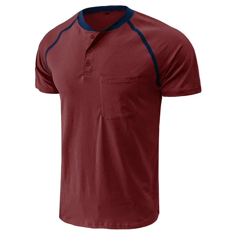 Men's Color Block Short Sleeve Henley T-Shirt
