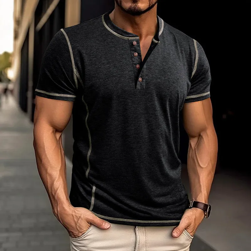 Men's Retro Short Sleeve Henley Shirt