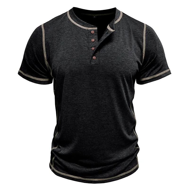 Men's Retro Short Sleeve Henley Shirt