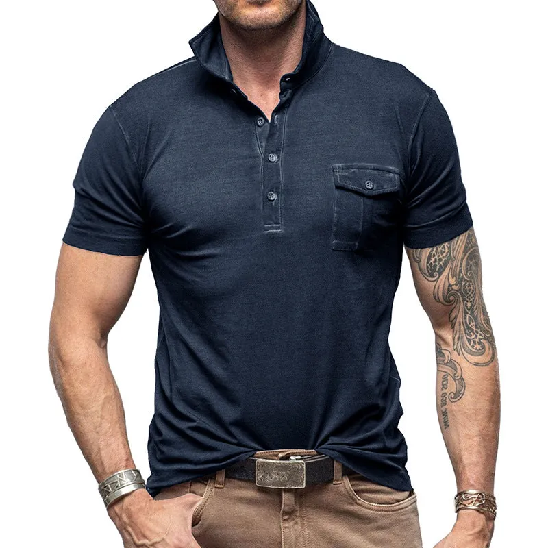 Men's Solid Color Collared Short Sleeve Polo Shirt