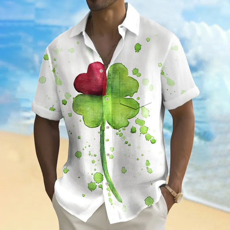 Men's St. Patrick's Day Irish Four Leaf Clover Lucky Print Shirt