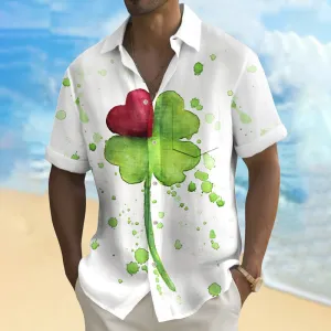 Men's St. Patrick's Day Irish Four Leaf Clover Lucky Print Shirt
