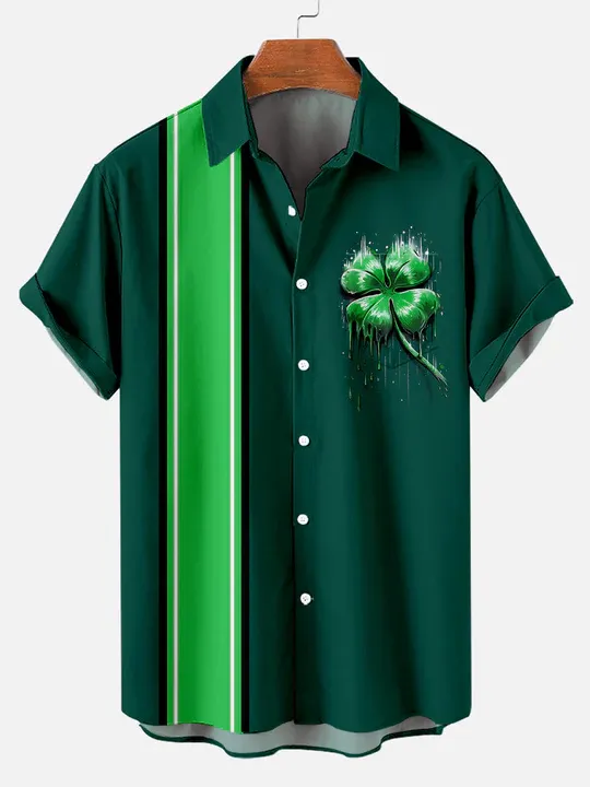 Men's St. Patrick's Shamrock Contrast Stripe Short Sleeve Shirt