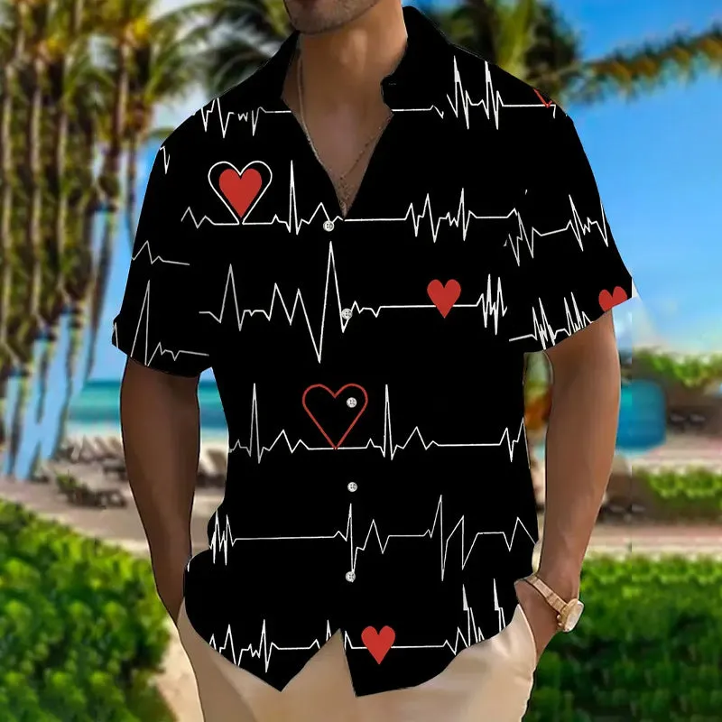 Men's Valentine's Day Love Print Short-sleeved Shirt