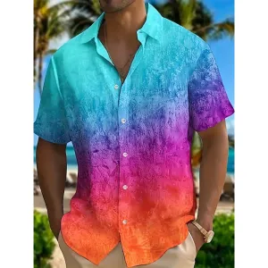 Men's Vibrant Gradient Rainbow Graphic Print Classic Lapel Shirt 2409008365