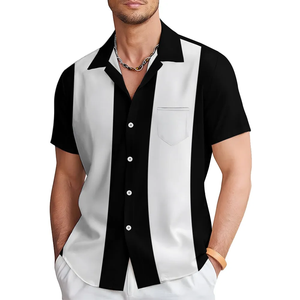 Men's Vintage 50s Style Classic Bowling Shirt Short Sleeve Shirt 2307100607