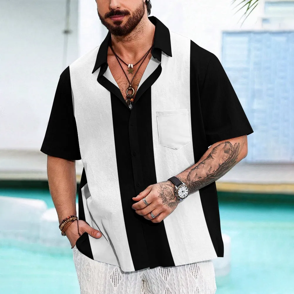 Men's Vintage 50s Style Classic Bowling Shirt Short Sleeve Shirt 2307100607