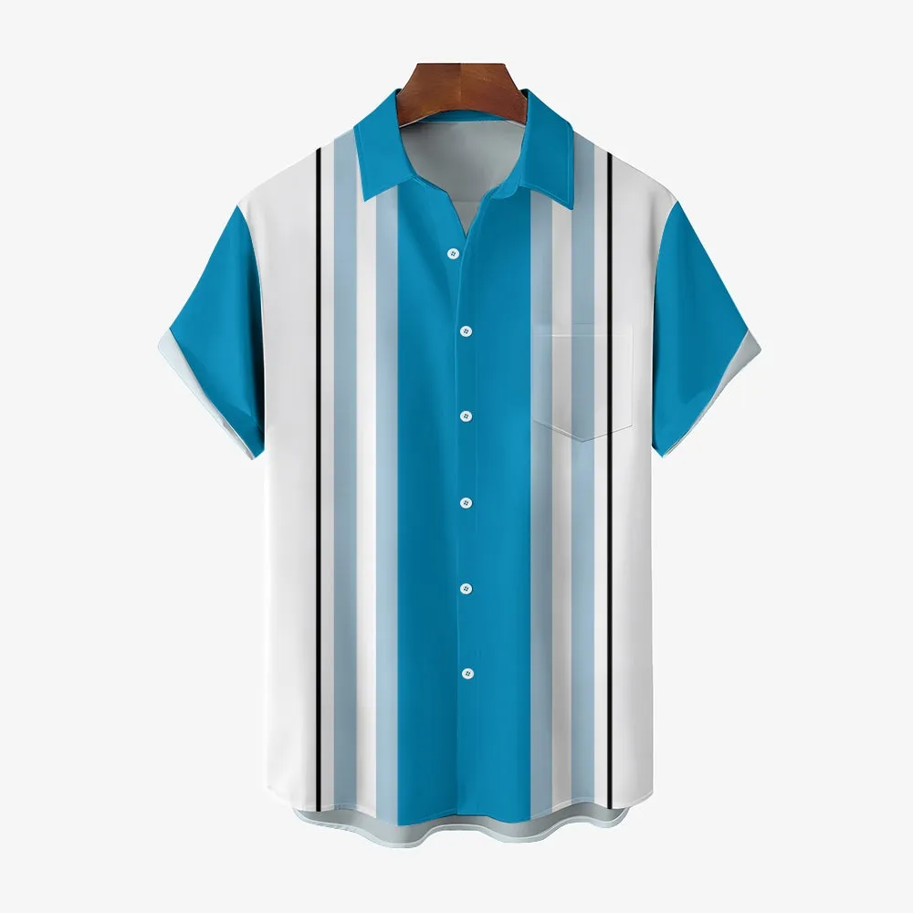 Men's Vintage Bowling Stripe Print Shirt 2409000931