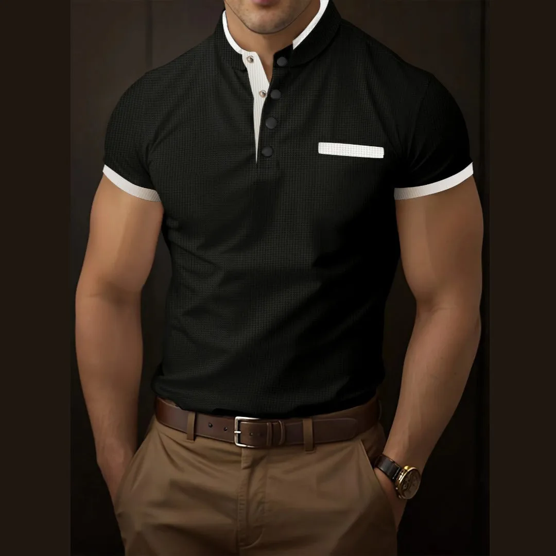 Men's Waffle Color Block Polo Shirt