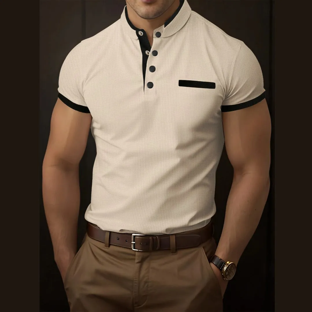 Men's Waffle Color Block Polo Shirt