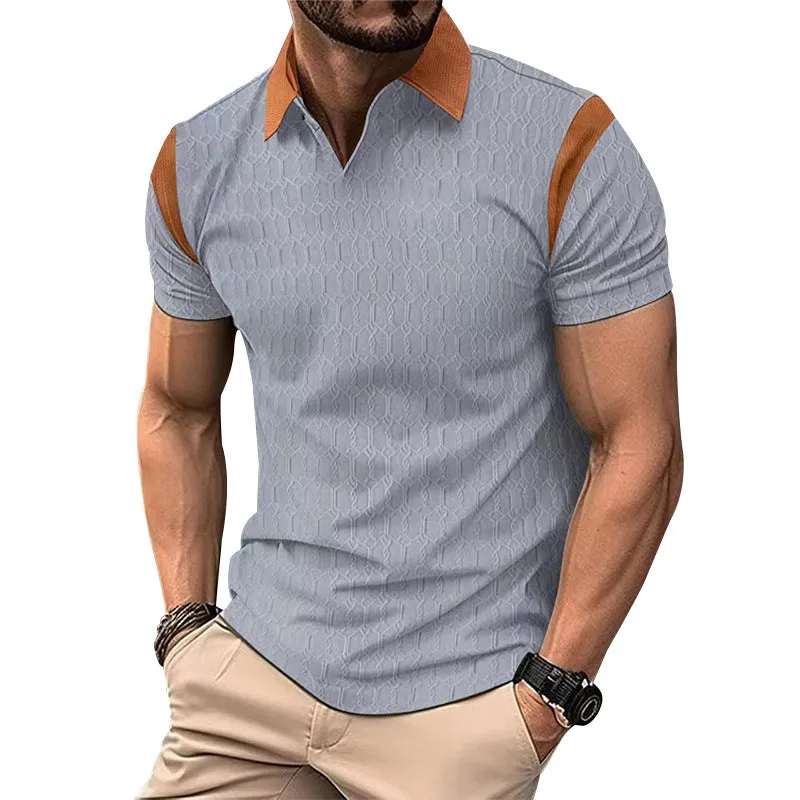 Men's Waffle Jacquard Knit Short Sleeve Polo Shirt