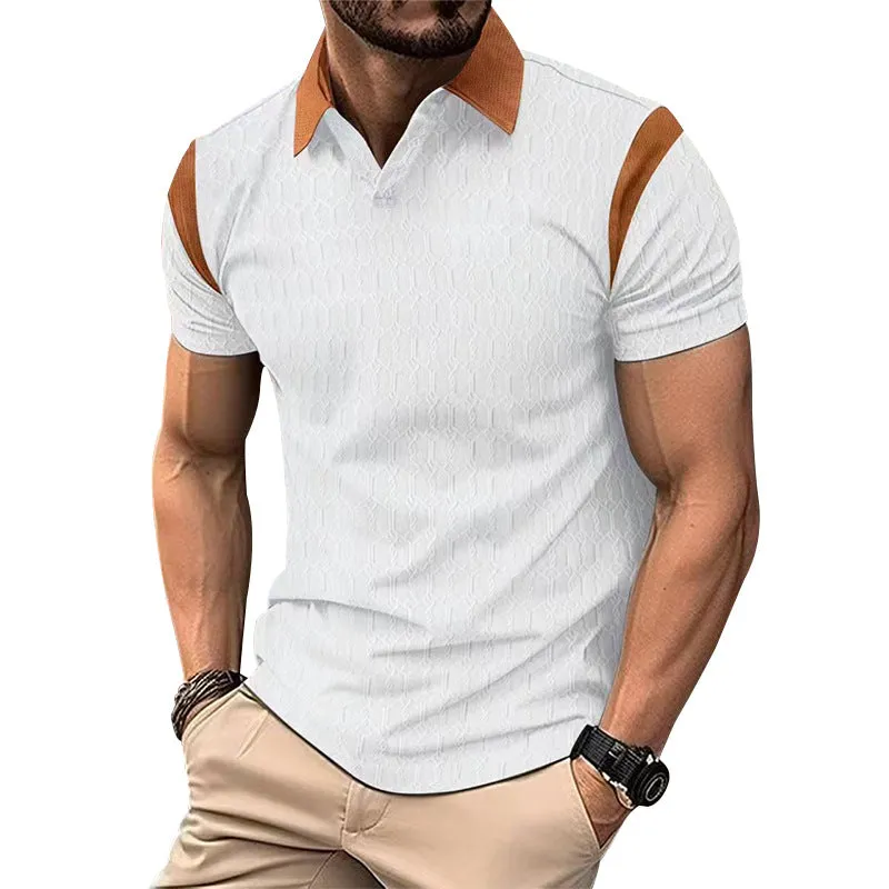 Men's Waffle Jacquard Knit Short Sleeve Polo Shirt