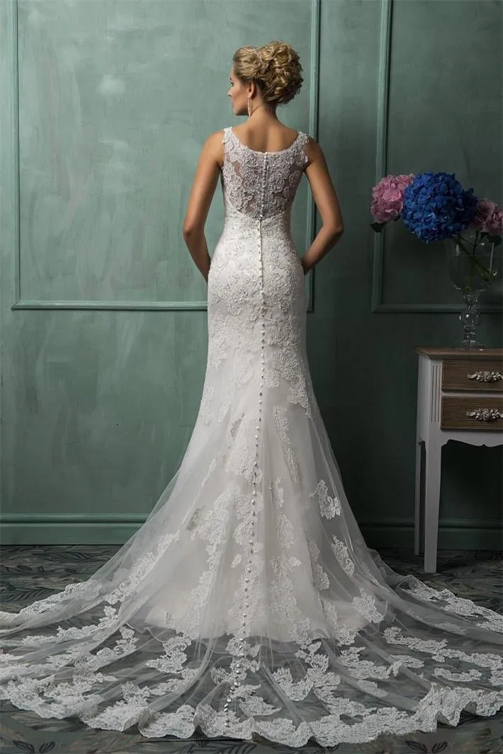 Mermaid Sleeveless Sheath Lace Wedding Dress-713443