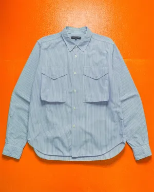 Mid 2000s Striped Blue 3-D Cargo Patch Pocket Shirt (M)