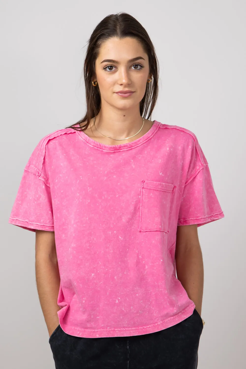 Mineral Wash Knit T-Shirt for Women in Pink | NT11108-PINK