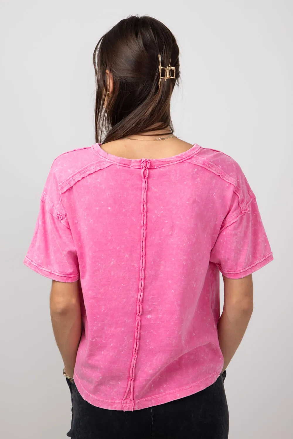 Mineral Wash Knit T-Shirt for Women in Pink | NT11108-PINK
