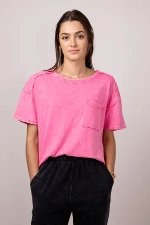 Mineral Wash Knit T-Shirt for Women in Pink | NT11108-PINK