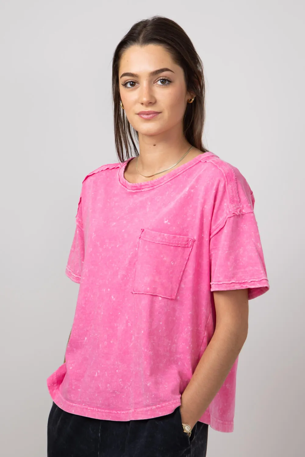 Mineral Wash Knit T-Shirt for Women in Pink | NT11108-PINK