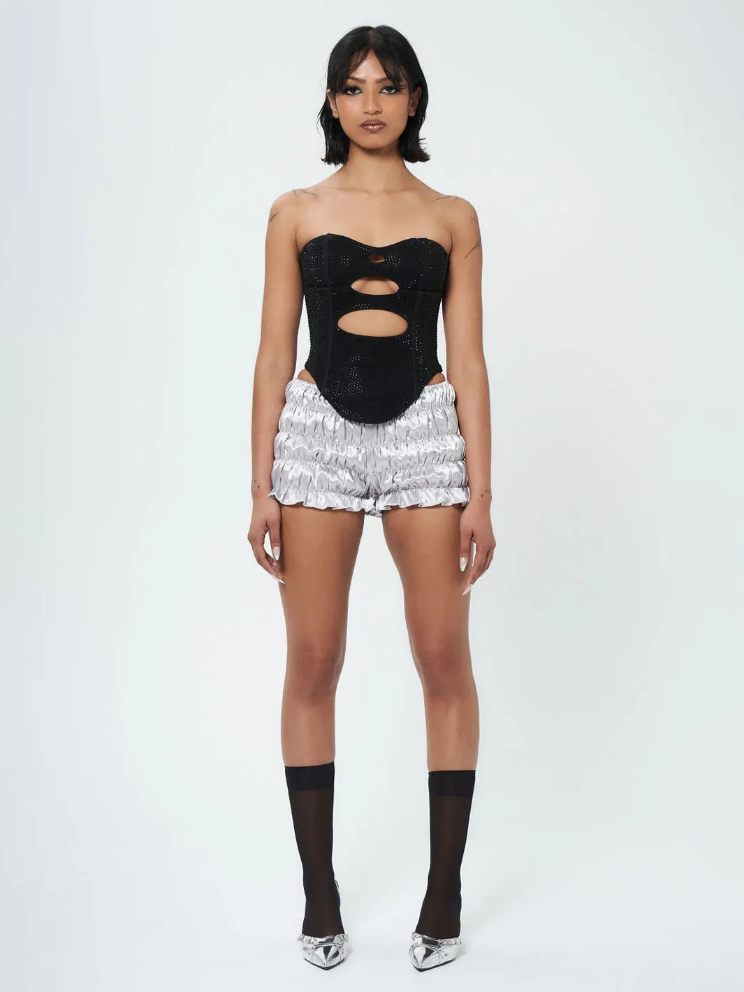 MINI RUFFLE BLOOMER SHORTS - CHROME