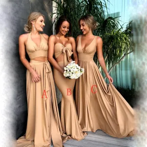 mismatched bridesmaid dresses long champagne sexy elegant cheap wedding guest dresses vestido de Longo
