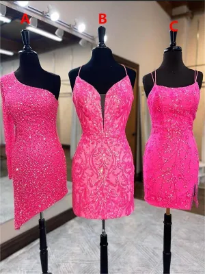 Mismatched Sequin Pink Prom Dress / Short Homecoming Dresses , HDS0088