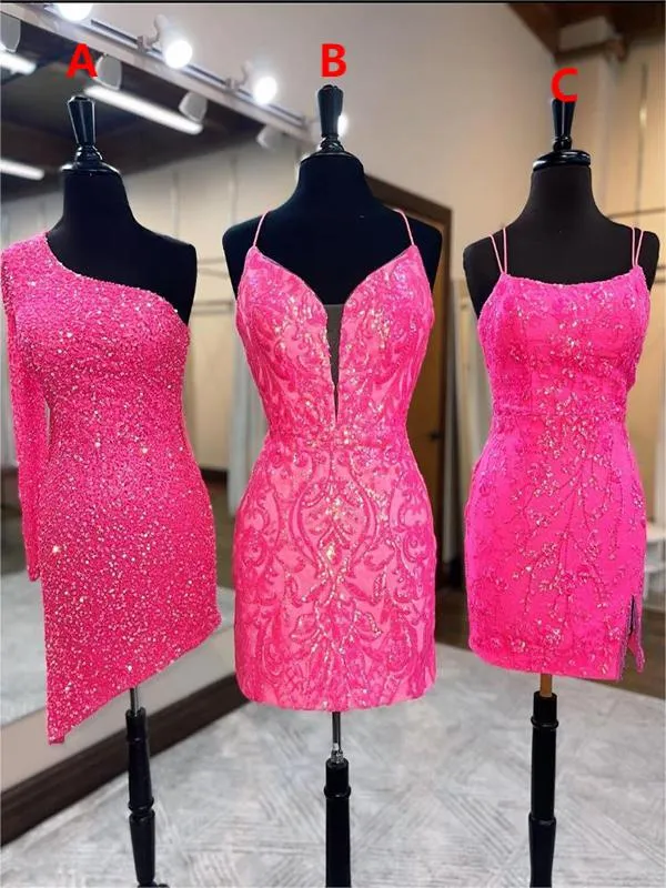 Mismatched Sequin Pink Prom Dress / Short Homecoming Dresses , HDS0088