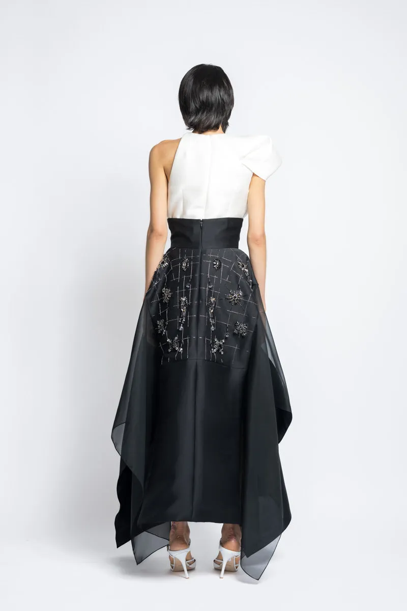 Morning Glory Crystal Embroidery Gazar And Organza Flared Skirt