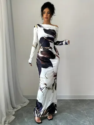 Nessa | Elegant off-shoulder bodycon dress with floral pattern