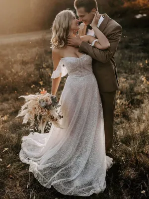 New Arrival See Through Off-shoulder A-line Sexy Wedding Dresses, TYP0010